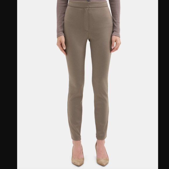 New THEORY Slim Trousers  Pant in Tech Stretch Knit BEIGE Women's size 8 - Picture 7 of 10